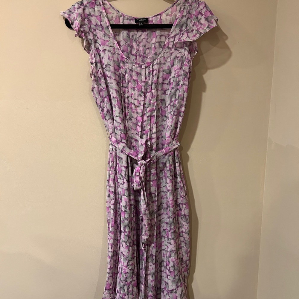 Talbots Pink Floral Tie-Waist Midi Dress